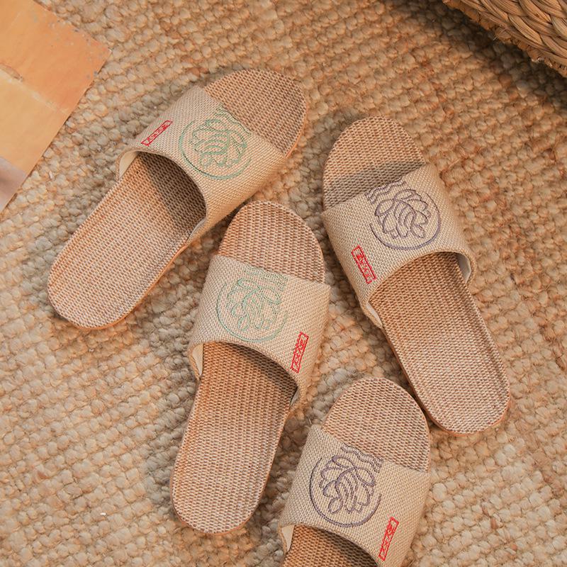 Summer Linen Embroidered Non-Slip Slippers for Men & Women