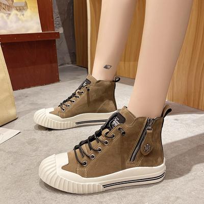 Baskets montantes décontractées pour femmes Automne 2024 Mode Chaussures de sport plates Féminines Noires à lacets à plateforme Bottes en cuir Zapatos Mujer