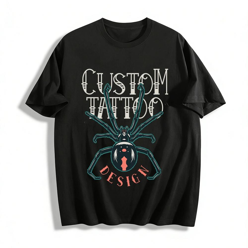 

Custom Tattoo Spider Skull Graphic Casual Tee Pure cotton T-shirt 6XL