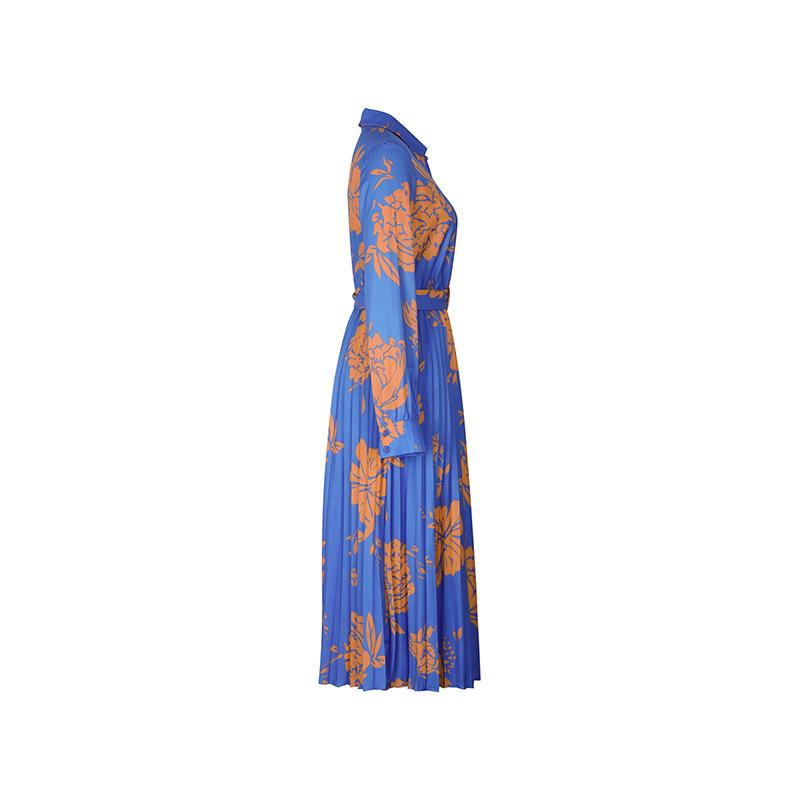 Abito da Donna Primavera e Autunno Moda Blu Temperamento Elegante
