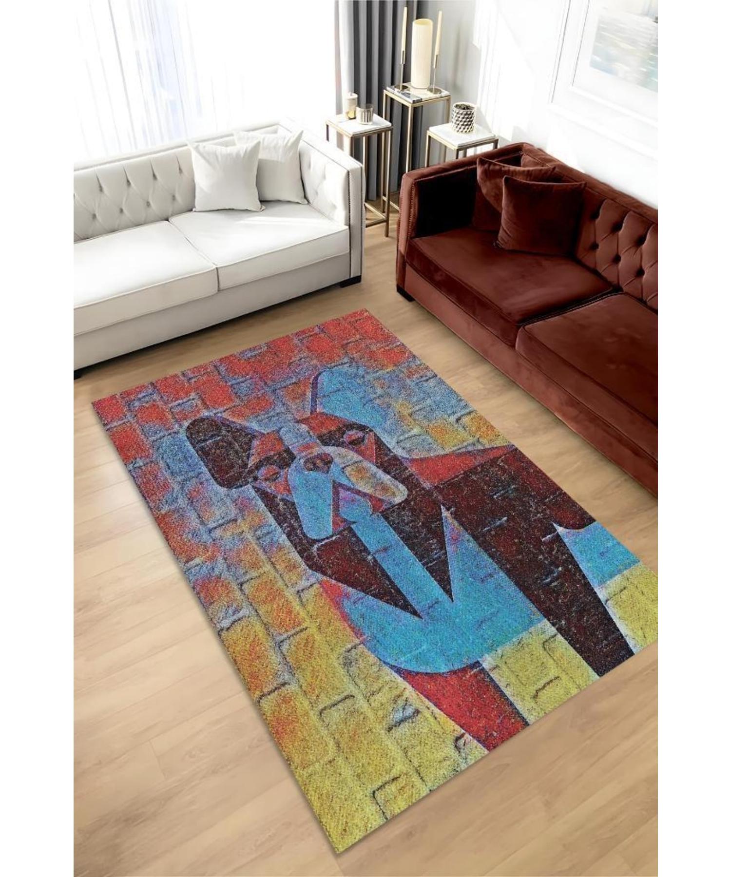 

Colorful Dog Cotton Woven Based Washable Decorative Carpet