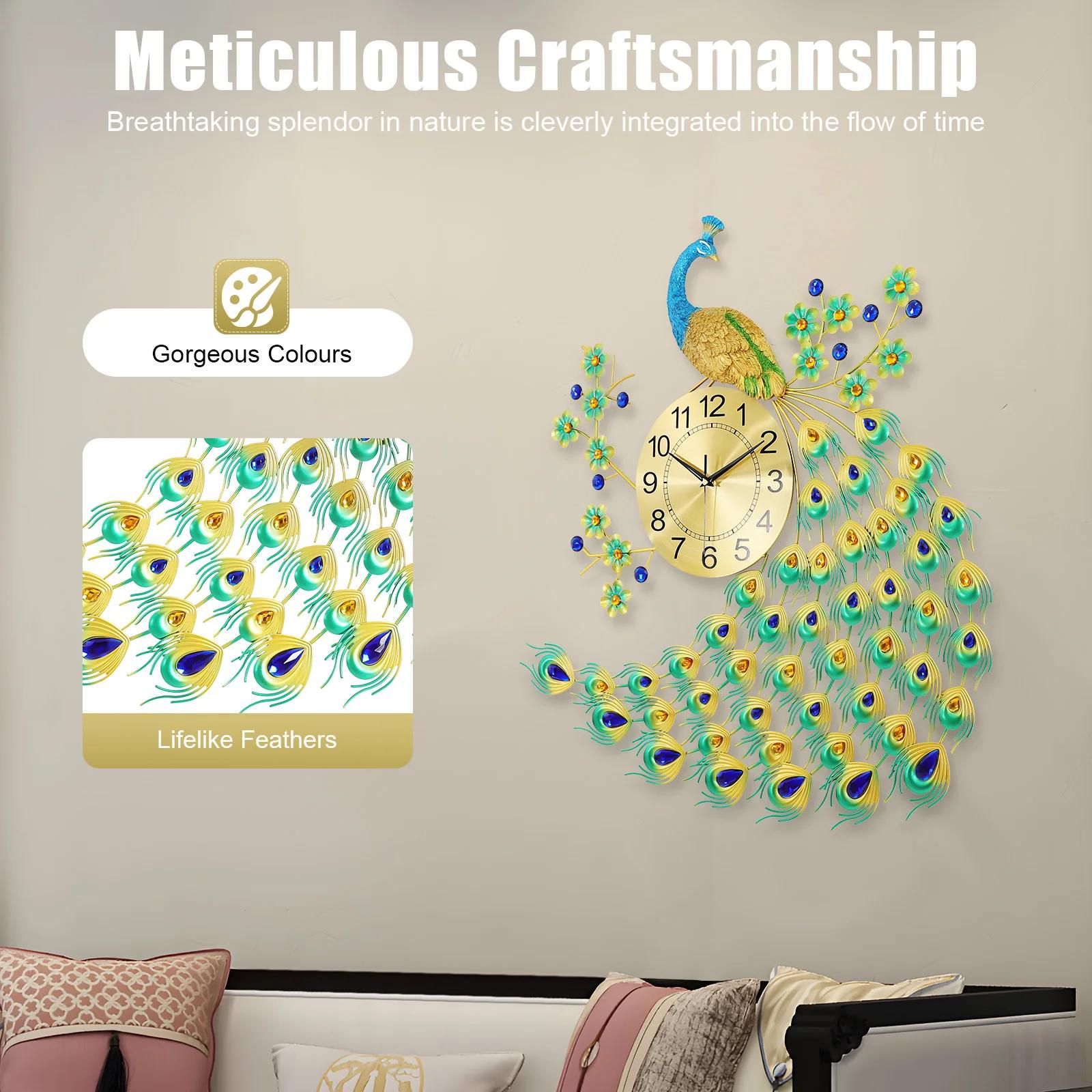 

Европейские настенные часы «Павлин» - Элегантные и современные декоративные бесшумные кварцевые часы для гостиной и офиса - Приносят удачу и гармонию