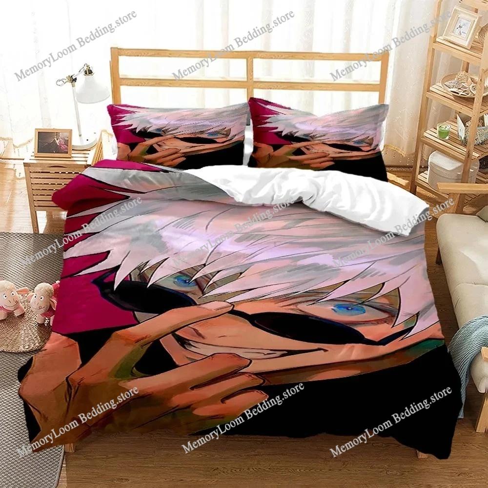 Jujutsu Kaisen Gojo Satoru Fun Cartoon Poster Sheets Quilt Covers Bedding Dormitory Soft Warm Cozy Breathable Bed Sheet Set