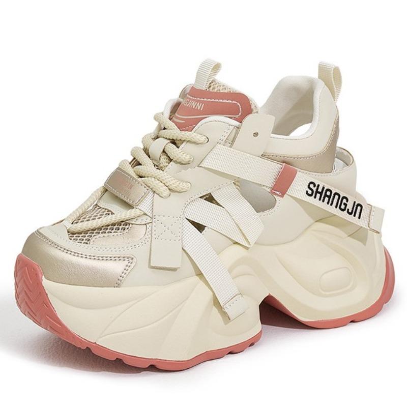 Fashion Top quality 9cm Microfiber Leather Mixed Color Hollow Women Chunky Sneaker Summer Vulcanize Platform Wedge Loafer Comfy Shoes