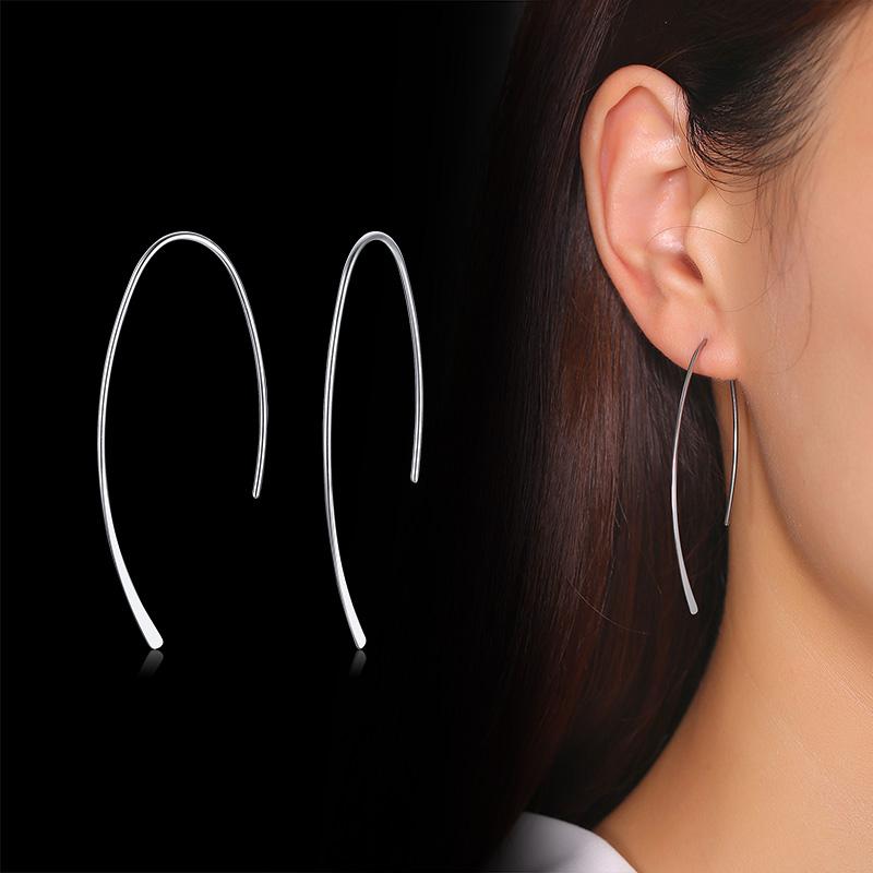 

Womens Spiral Bar Chain Threader Earrings Long Drop Earrings Gold silver color Stainless Steel Curved Twist Dangle Earrings