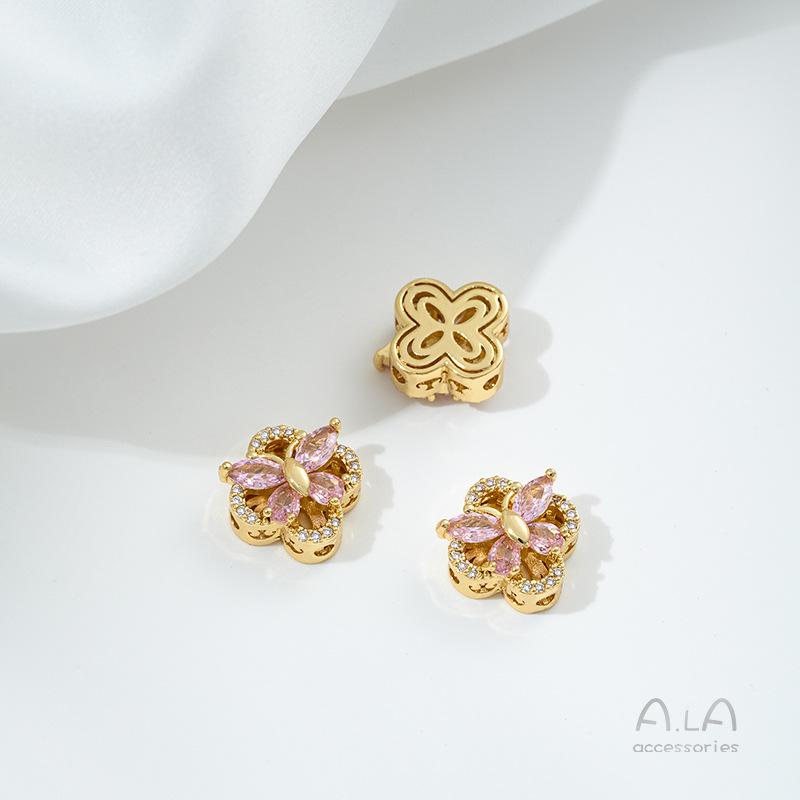 

Бусины-разделители из золота 14 карат с цирконием в виде бабочки, клевера, цветка вишни для изготовления жемчужных украшений своими руками