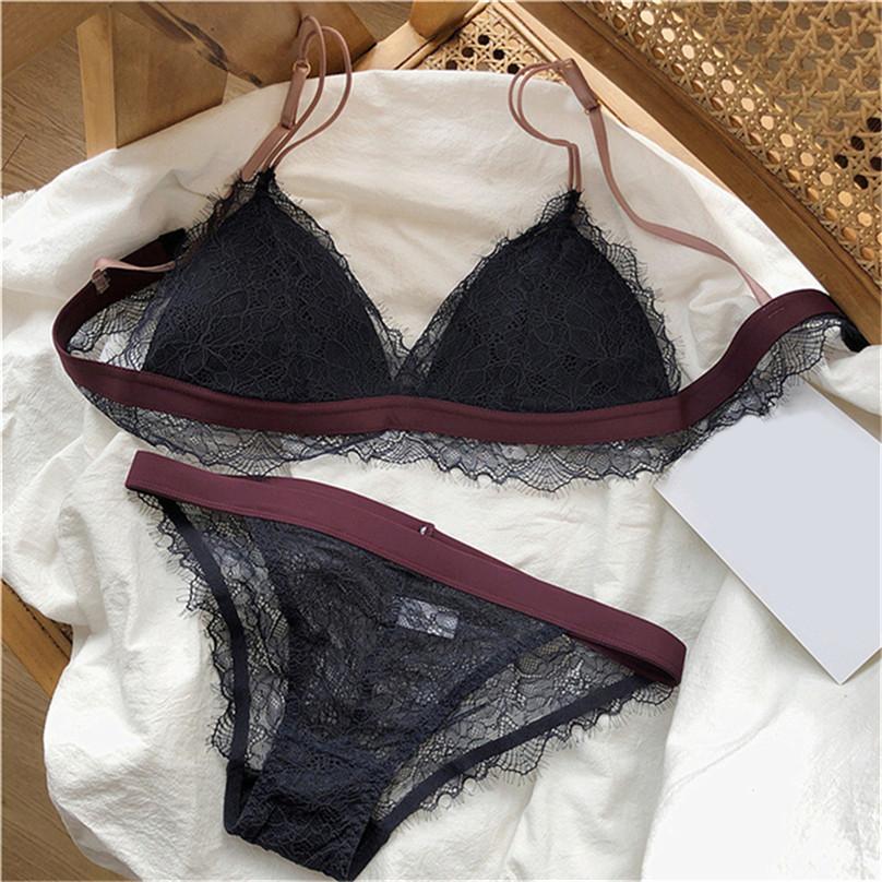 High Quality Women Ultra-thin Bralette Wire Free Breathable Bra Set Sexy Lace Soft Cup Bras Triangle Cup Underwear Sets