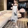 Ice Silk Spaghetti Strap Nightgown: Spring/Summer Women's Printed Long Dress for Home or Outdoors, Fashionable with Beautiful Back Design