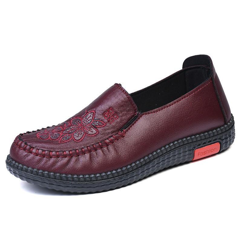 Womens Slip-On Loafer Flat Shoes Seniors Comfortable Breathable Rubber Sole