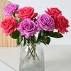 Artificial Rose with Green Leaves Realistic Fake Flower Stem Home Office Wedding Party