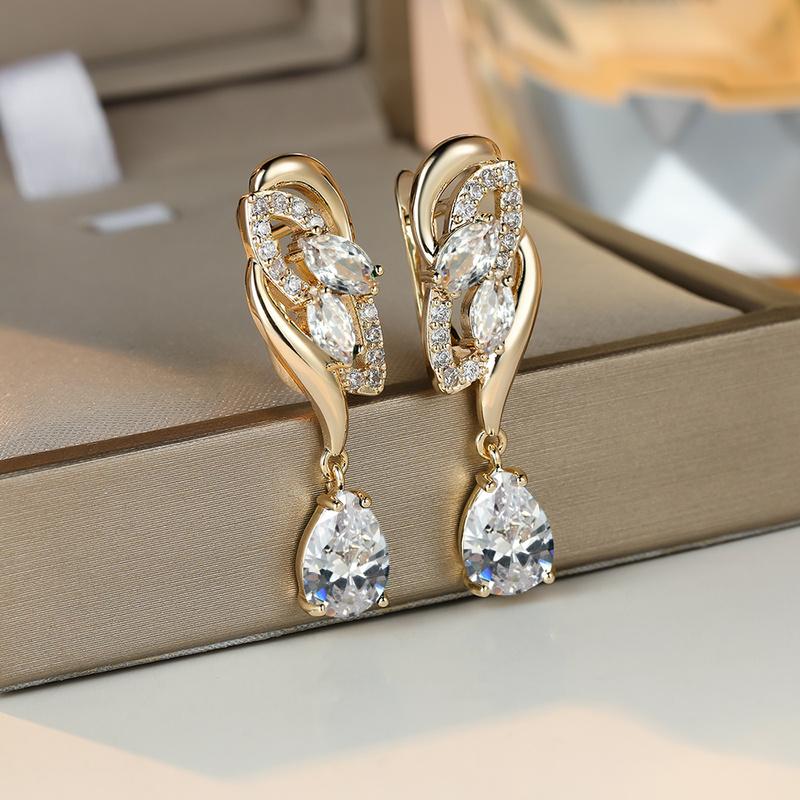 Orecchini Pendenti A Goccia Con Strass - Gioielli Eleganti In Lega E Vetro Per Donne, Regalo Per Matrimonio E Festa