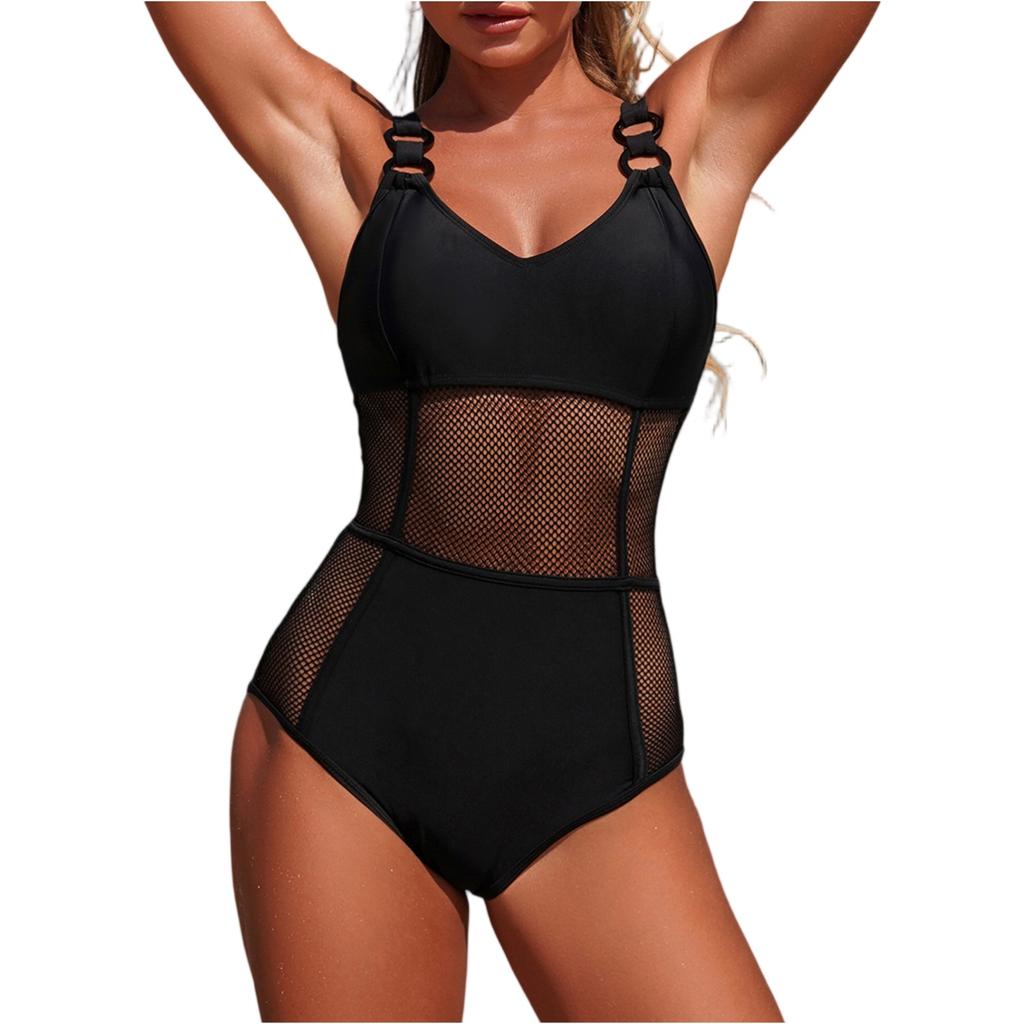 Swimsuit for Women Mesh Patchwork V Neck Bathing Suit Adjustable Strap Swimwear Tummy Control