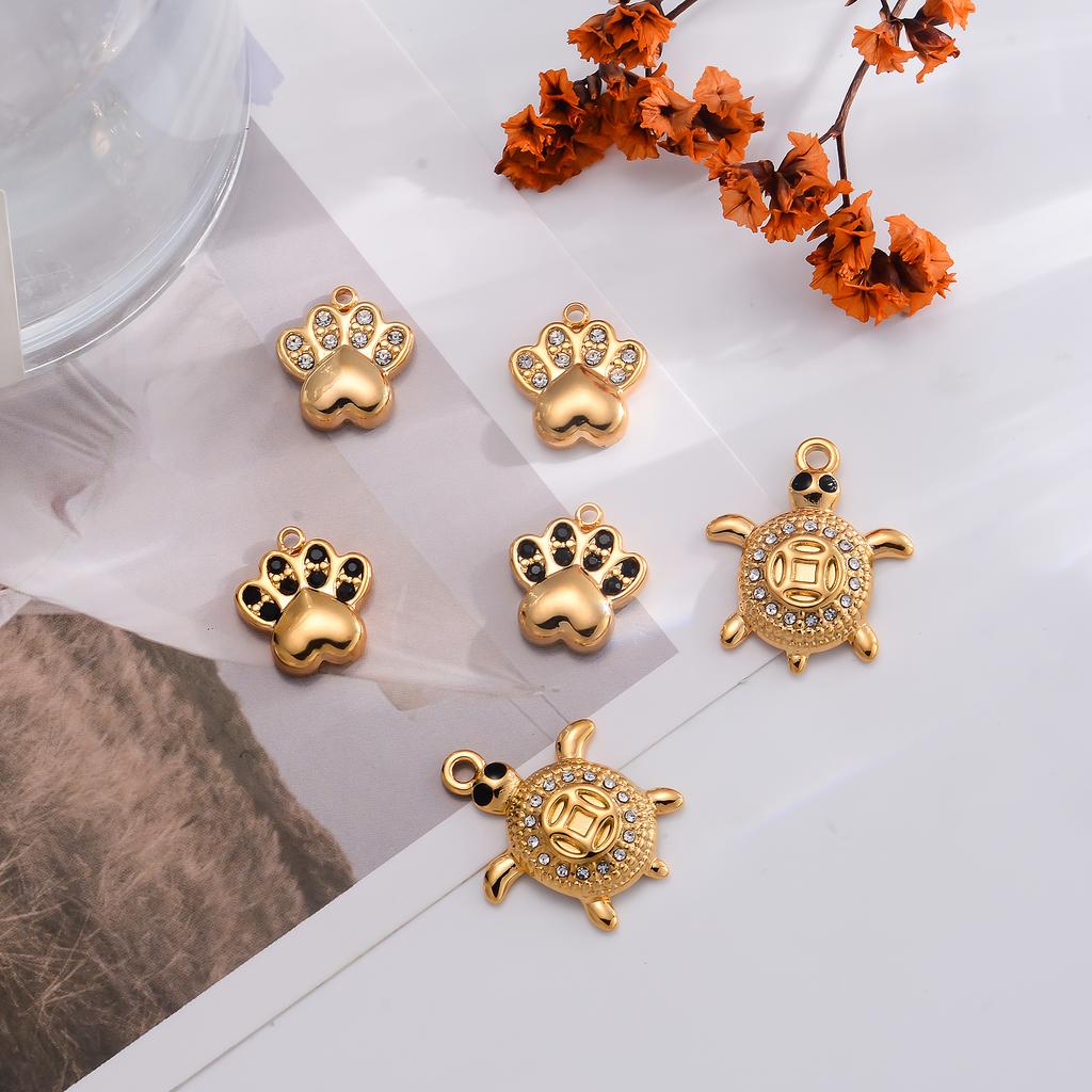 4Pcs Cute Crystal Pet Paw Charms Stainless Steel Turtle for Jewelry Making DIY Earrings Bracelet Necklace Supplies Accessories