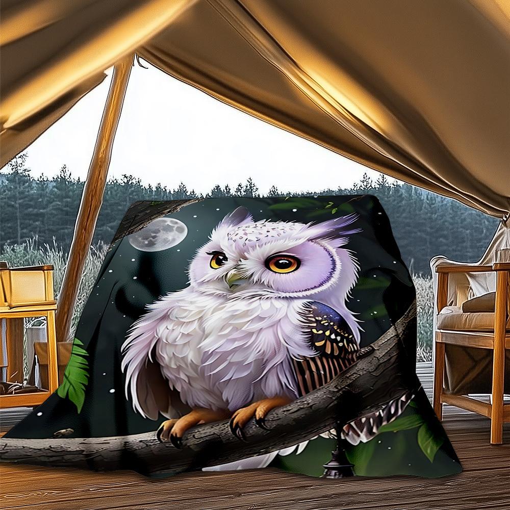 1pc Owl Night Outdoor Blanket - Soft Flannel Cozy for Travel & Camping - All-Season Warm Bed Cover, Machine Washable Yy251229099