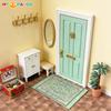 Durable 4Pcs Doll Accessories Miniature Weaving Rug 1:12 Scale Dollhouse Carpet Playing House Decor Floor Coverings Floral Pattern Mat