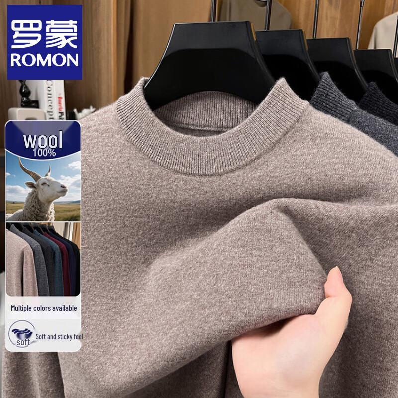 ROMON Men's Premium Merino Wool Crew Neck Pullover Sweater