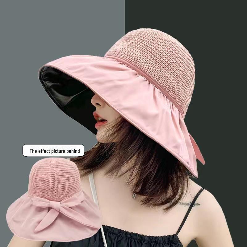 Women's Large Brim Black Sun Hat - UV Protection Summer Beach Fisherman Hat