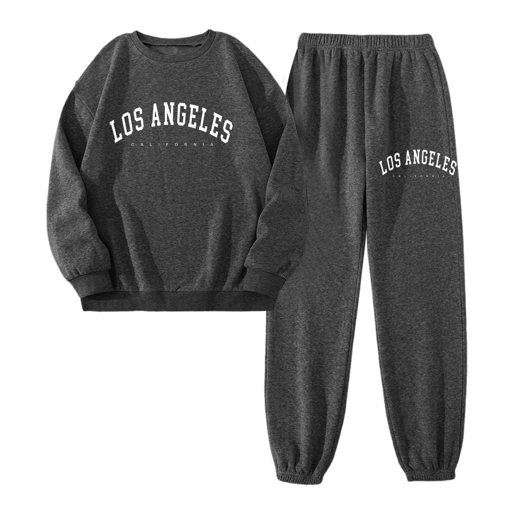 New Women's Autumn/Winter Letter Print Hooded Fleece Sweatshirt with Drawstring Pants