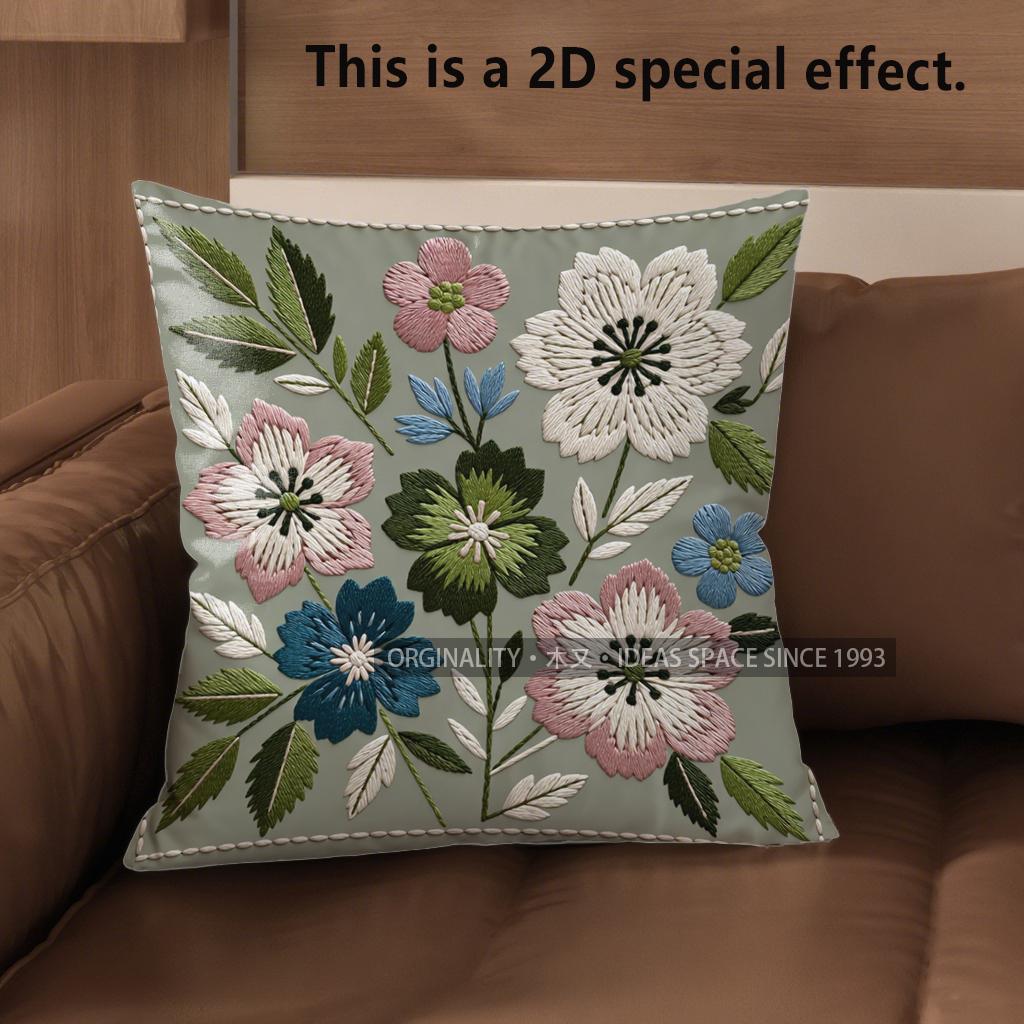 2D Floral Embroidered Pattern Digital Pillow Covers Pattern Cushion Cover Suitable For Sofa Bedroom Car Pillow Cover