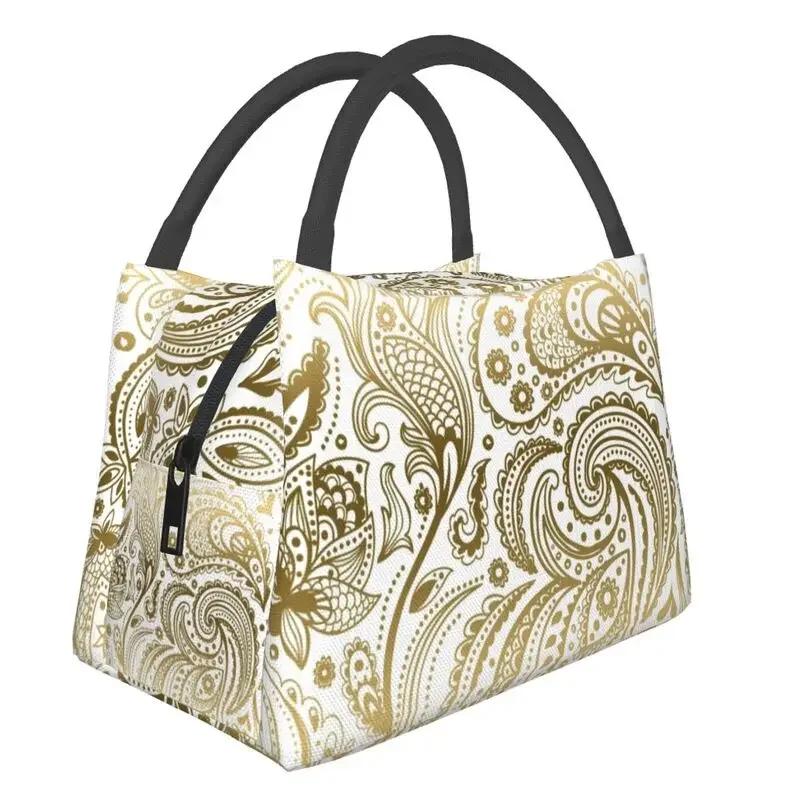 Niebiesko-biała izolowana torba na lunch w stylu vintage paisley dla kobiet, szczelna, z wzorem kwiatów, chłodząca, termiczna torba na lunch