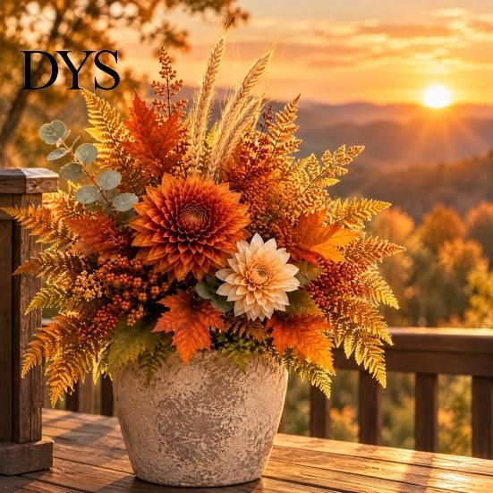 Indoor Outdoor Fall Garden Accents Autumn Harvest Artificial Flowers, Thanksgiving Floral Arrangement, UV Resistant Faux Flowers Theme Landscaping