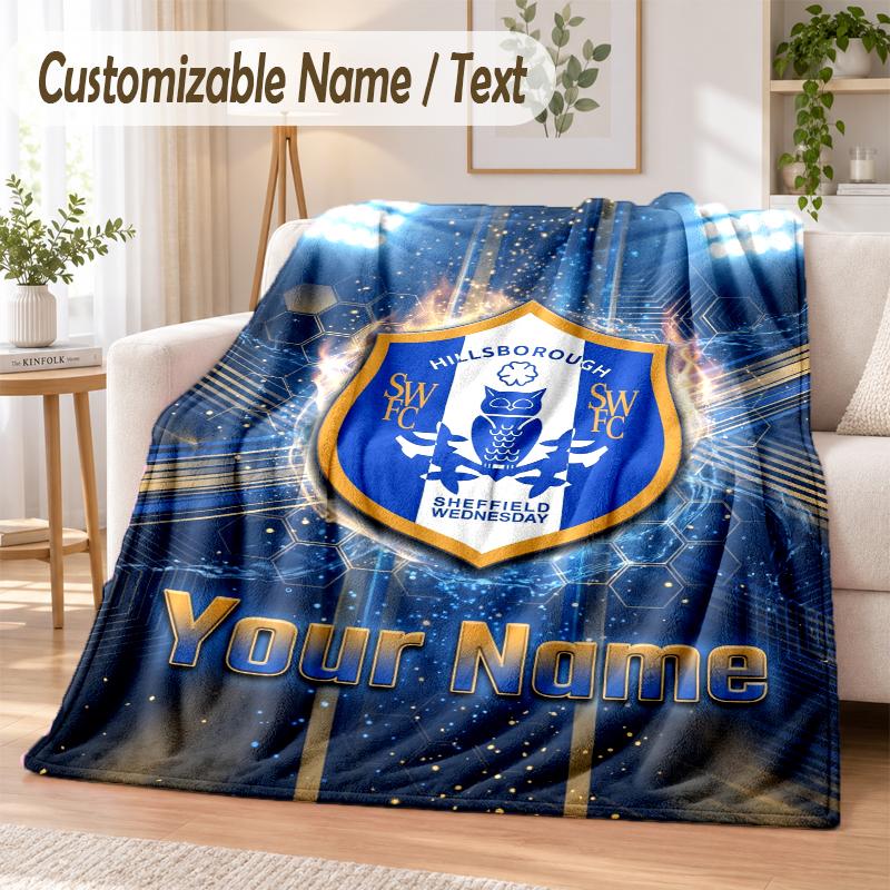 Custom Text Flannel Blanket Sheffield Wednesday FC Print Warm Cozy Blanket Home Sofa Bedding