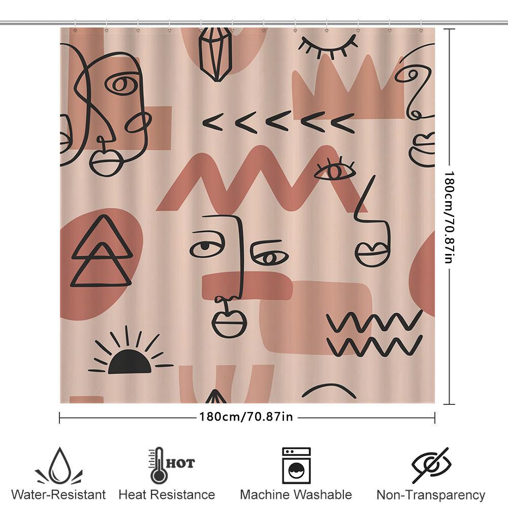Minimalist Bohemian Bathroom Decor Shower Curtain With Abstract Line Art Print In Pink Black Modern Wall Hanging Home Textiles F