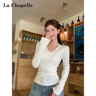 T-shirt da donna a maniche lunghe con scollo a V, vestibilità aderente