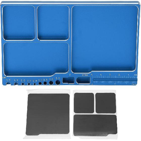 Magnetic Screw Tray Aluminium Alloy Magnetic Adsorption Widely Used Magnetic Parts Tray with Magnetic Pad for RC Repair Magnetic Tray(Blue)