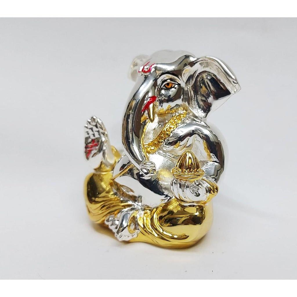 Gold and Silver Plated Resin Ganesh Idol for Car Dashboard God Ganesha Idol for Home Decor Ganpati for Gift (Small, Two Tone)