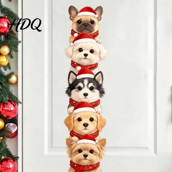 Holiday Home Accents Christmas Puppy Wall Stickers Removable Self-adhesive Dog Decals for Walls Doors PVC