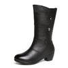Women's Winter Wool Boots, Medium Length Thick Heel High Boots, Warm Cotton Shoes for Mother