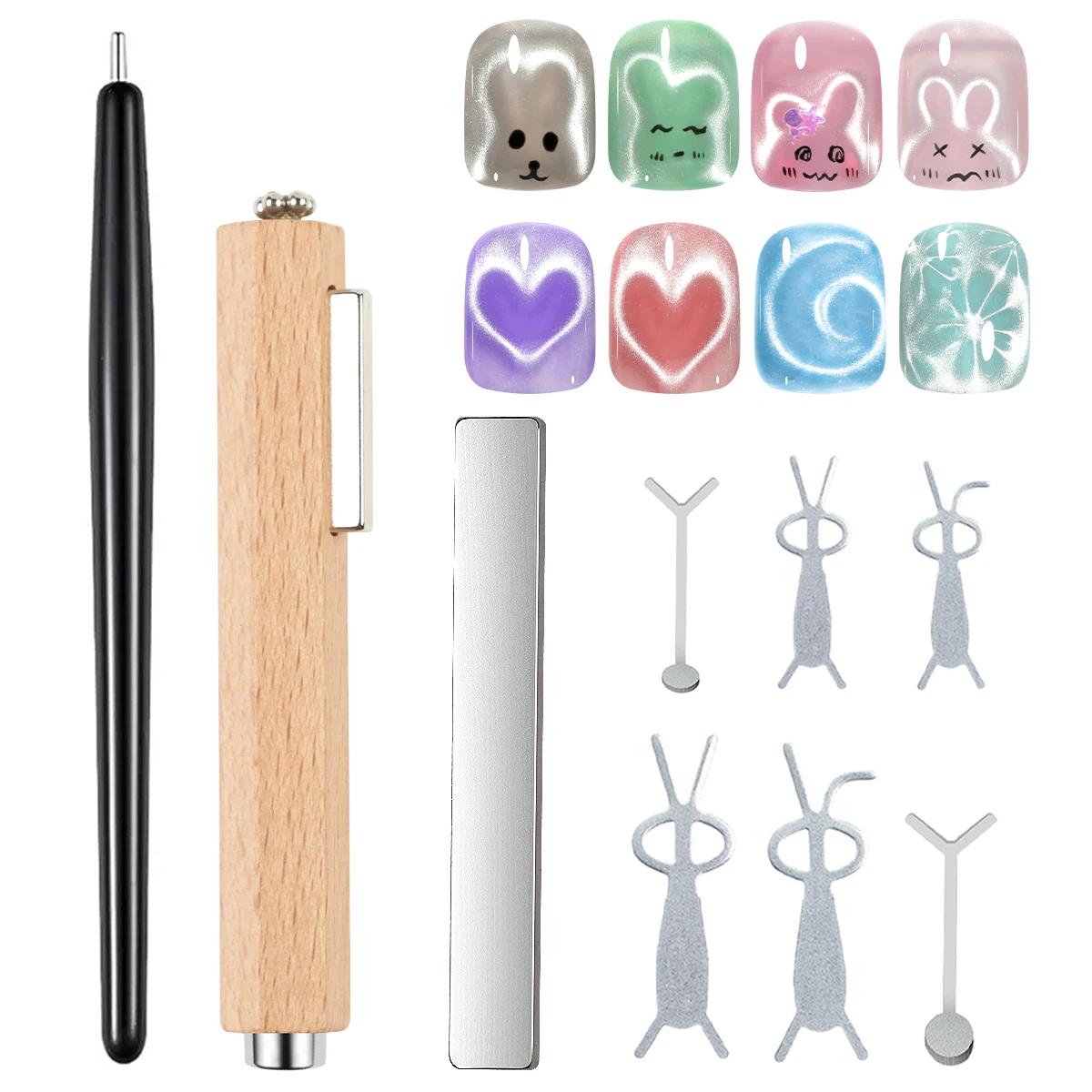 

9pcs Cat Eye Magnet Set With Iron for Nails Heart Shaped Rabbit Iron Magnetic Design DIY Nail Tool Back To School