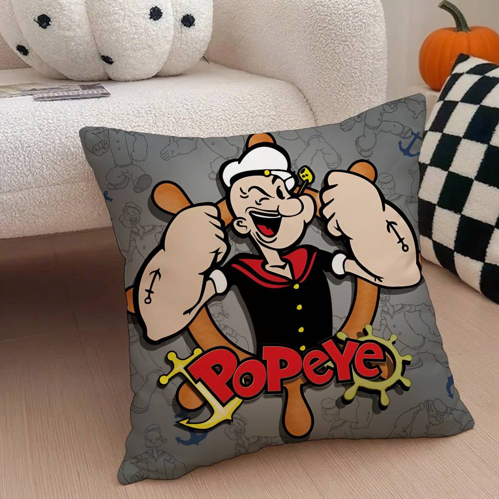 Classic Anime P-Popeye Pillow Case Anti-Dustmite Pillowcase Invisible Zipper Silky Short Plush Sofa Cushion Cover