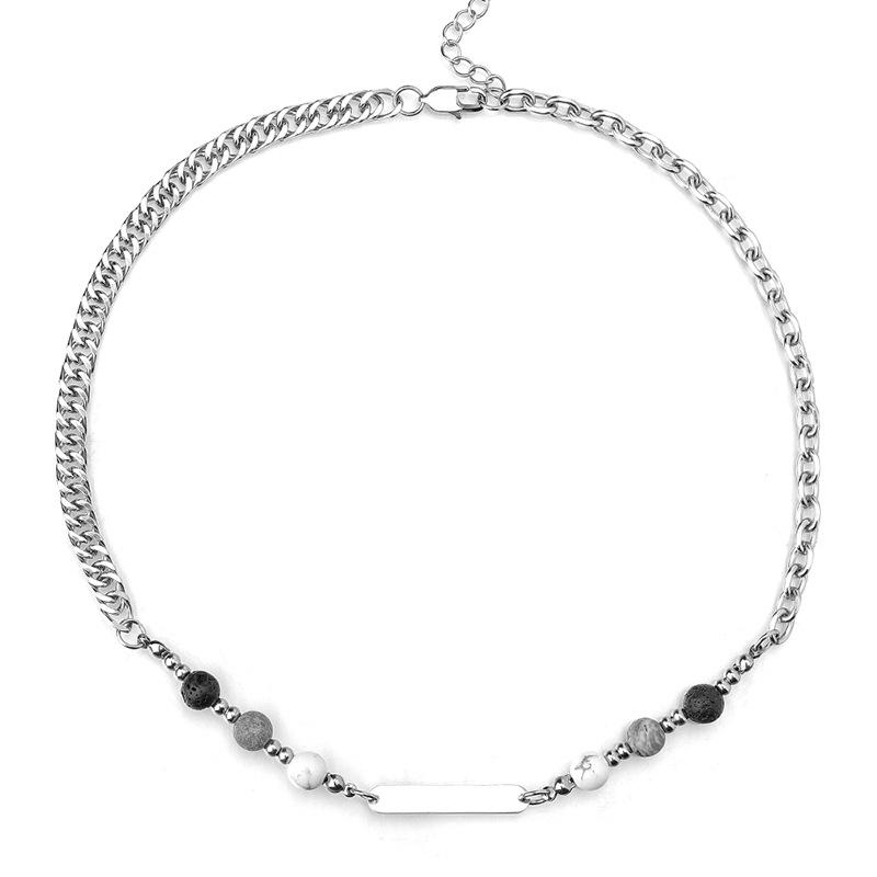 

Парный чокер из гравируемой бирюзы и нержавеющей стали - Модное минималистичное европейское и американское хип-хоп ожерелье.