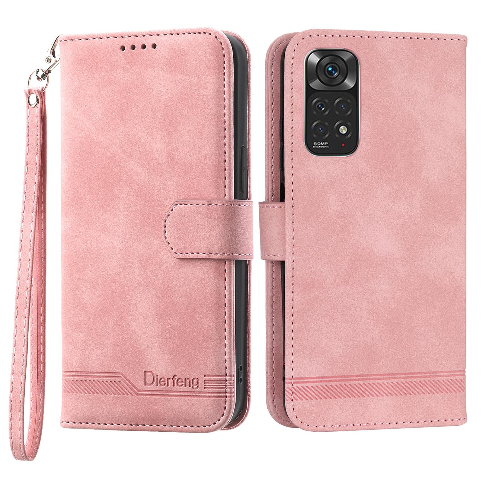 

DIERFENG DF-03 for Xiaomi Redmi Note 11 4G (Qualcomm)/Note 11S 4G Phone Stand Case Lines Imprinted Leather Wallet Phone Cover Pink