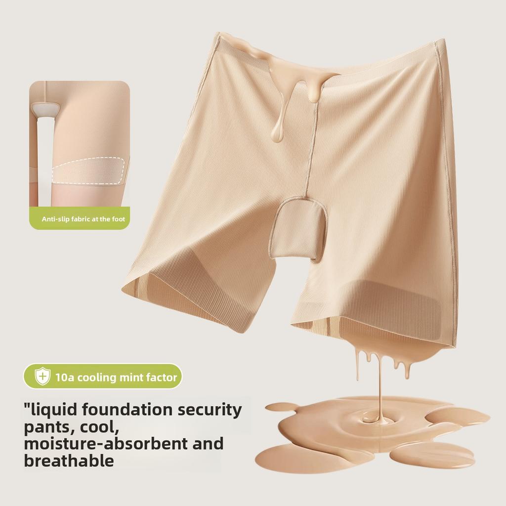Women's Spring and Summer Thin Anti Slip Traceless Ice Silk Non Crimped Mid Waist Safety Boxers