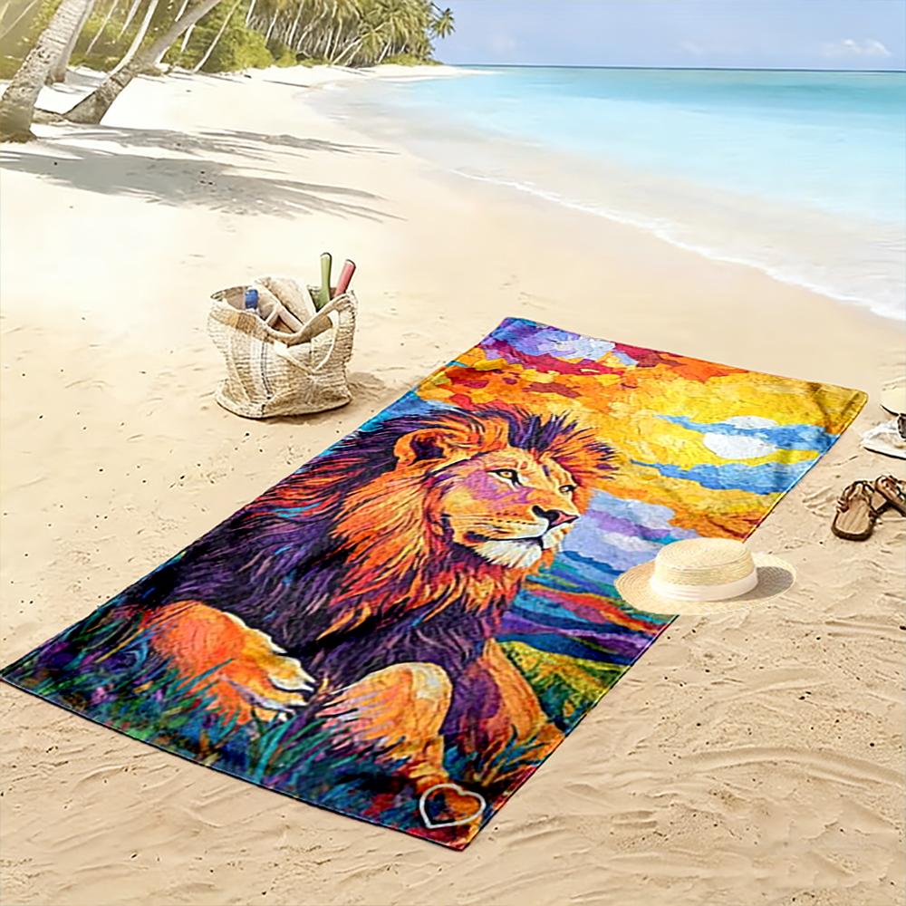 Colorful Lion Art Design Beach Towel Beach Towel Quick-drying for Travel Outdoor Sports Jogging Beach and Swimming