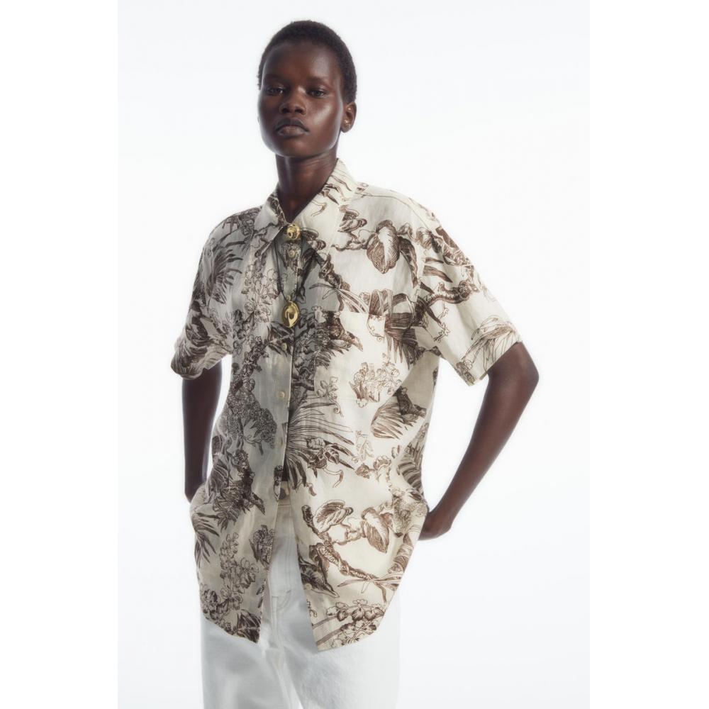 

COS Japan льняная рубашка с короткими рукавами и ботаническим принтом