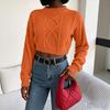 Women's Cable Knit Pullover Sweater Color Long Sleeve Cropped Top for Fall and Winter