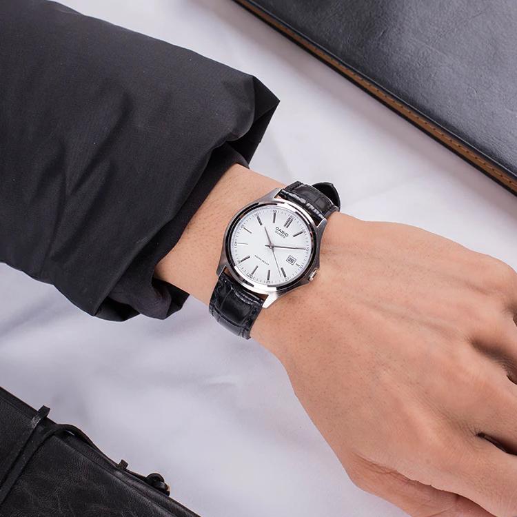Casio Standard Series Business Casual Date Display Simple Waterproof Quartz Movement Leather Strap Watch Men Watches White MTP-1183E-7A