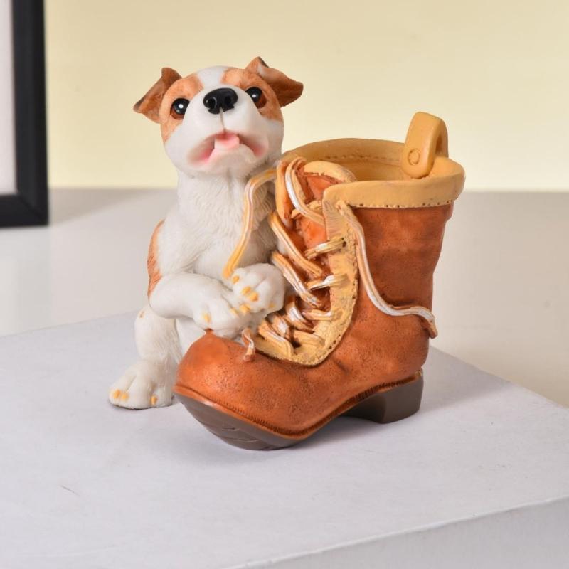Home Accent Dog Boot Figurine with Holder for Desk Shelf Display and Window Side Placement In Small Room Home