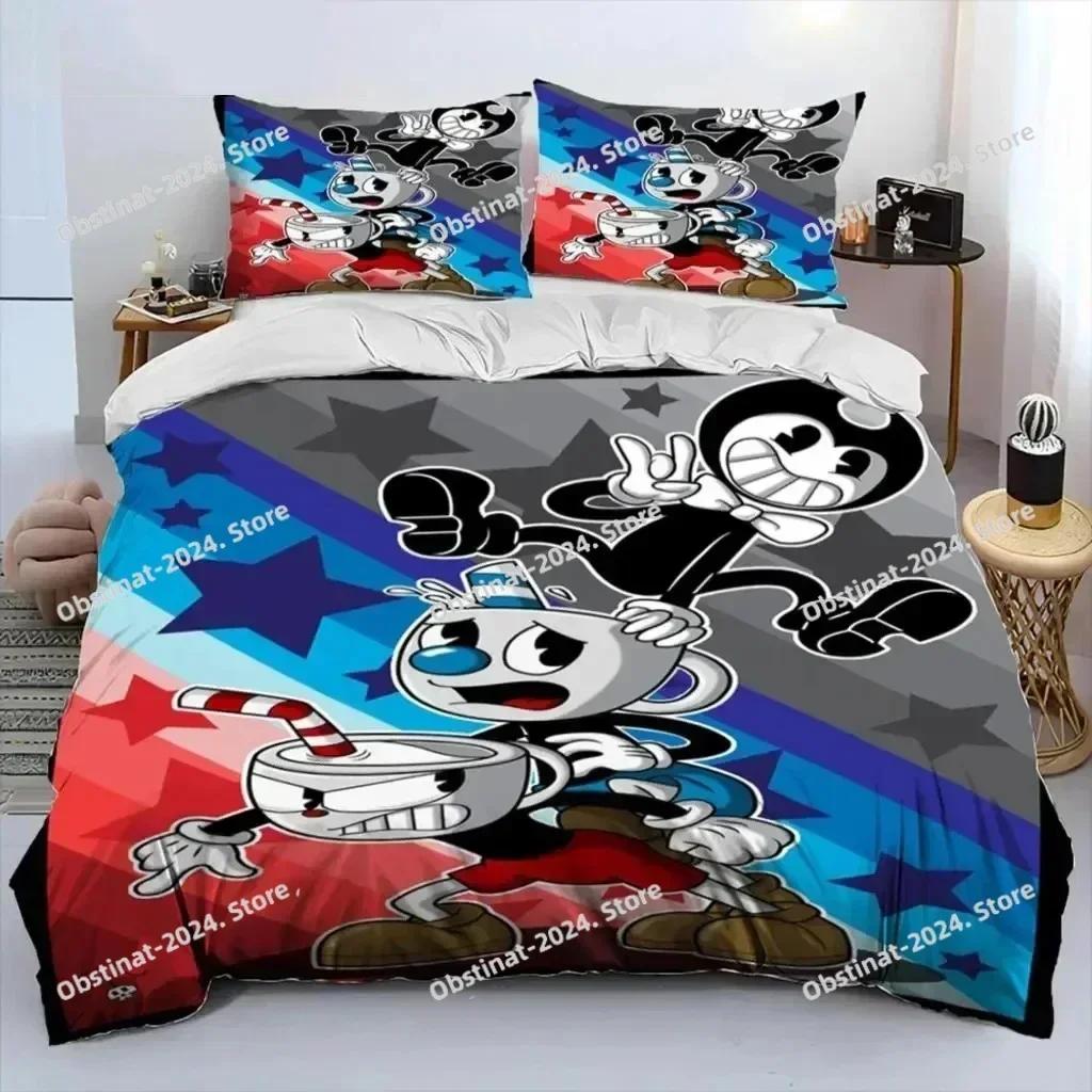 Cartoon Cuphead And Mugman Bedding Set Printed single Comforter Quilt Bed Cover Duvet Cover Pillow Case 3 Pieces Kids Adult Size
