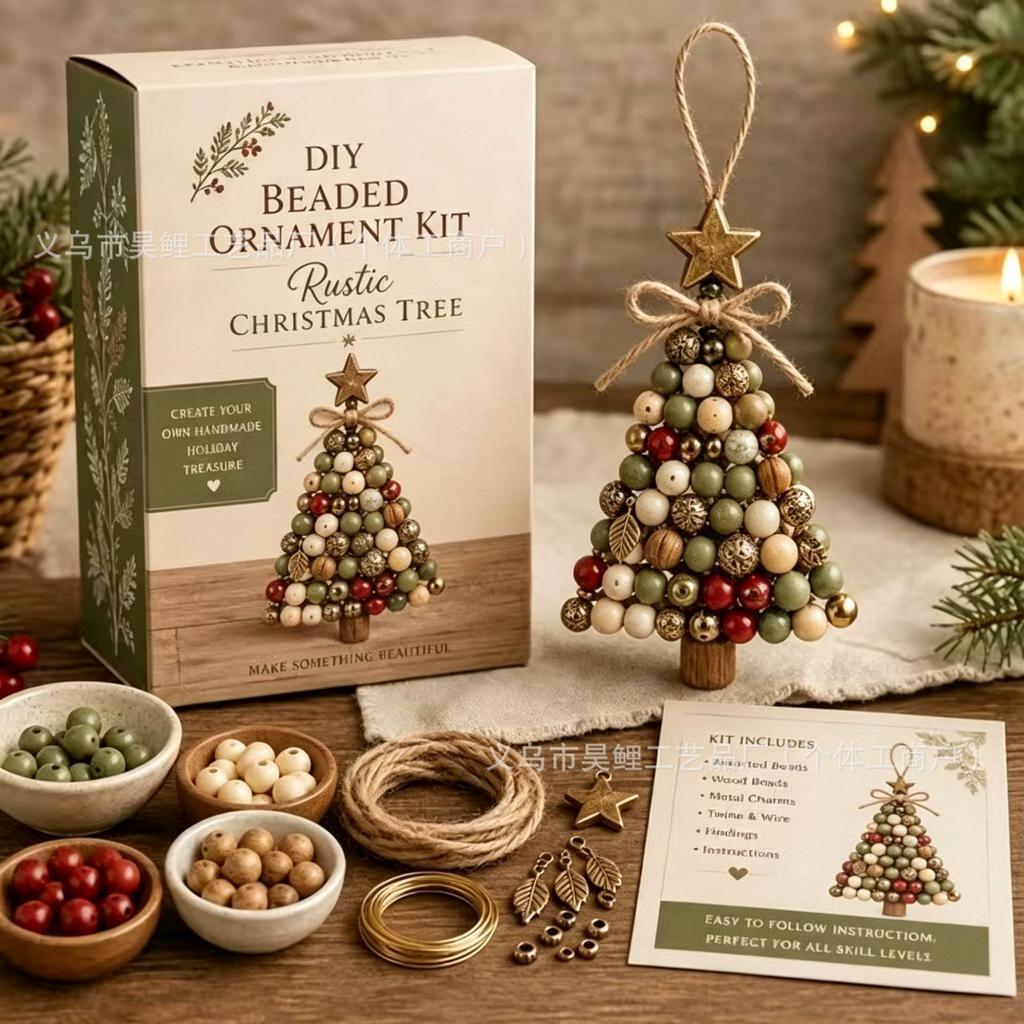 Beaded Christmas Tree Ornament, D, Rustic Christmas Tree Hanging Decoration for Holiday Home Decor