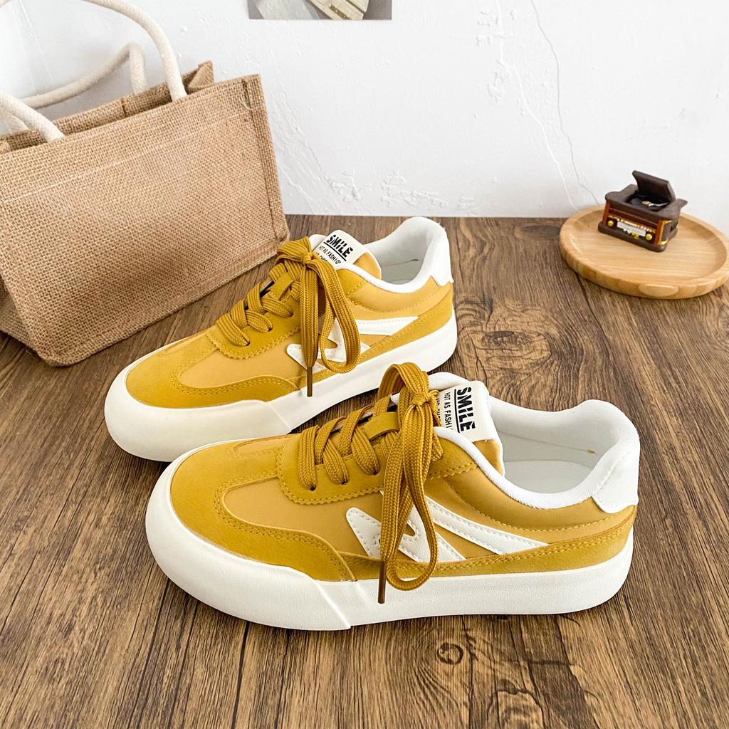 G1397 latex insole/platform German training shoes women's retro round head Hong Kong style white shoes casual board shoes 2025 new