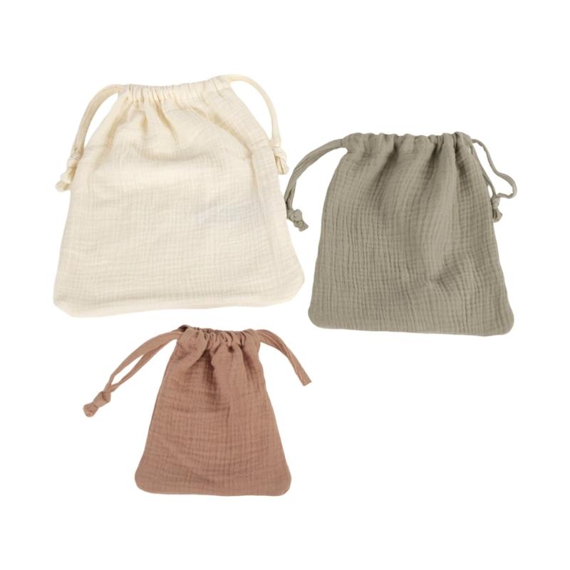 3 Piece Reusable Baby Cloth Storage Bags with Convenient Drawstring Closure Breathable for Toys Clothes & Accessories