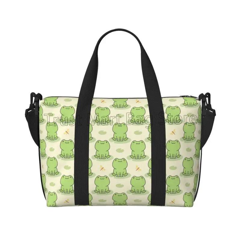 

Cute Frog Dragonfly Print Travel Duffel Bag Animal Green Frog Sport Gym Bags Weekender Overnight Bag Carry on Shoulder Tote Bags