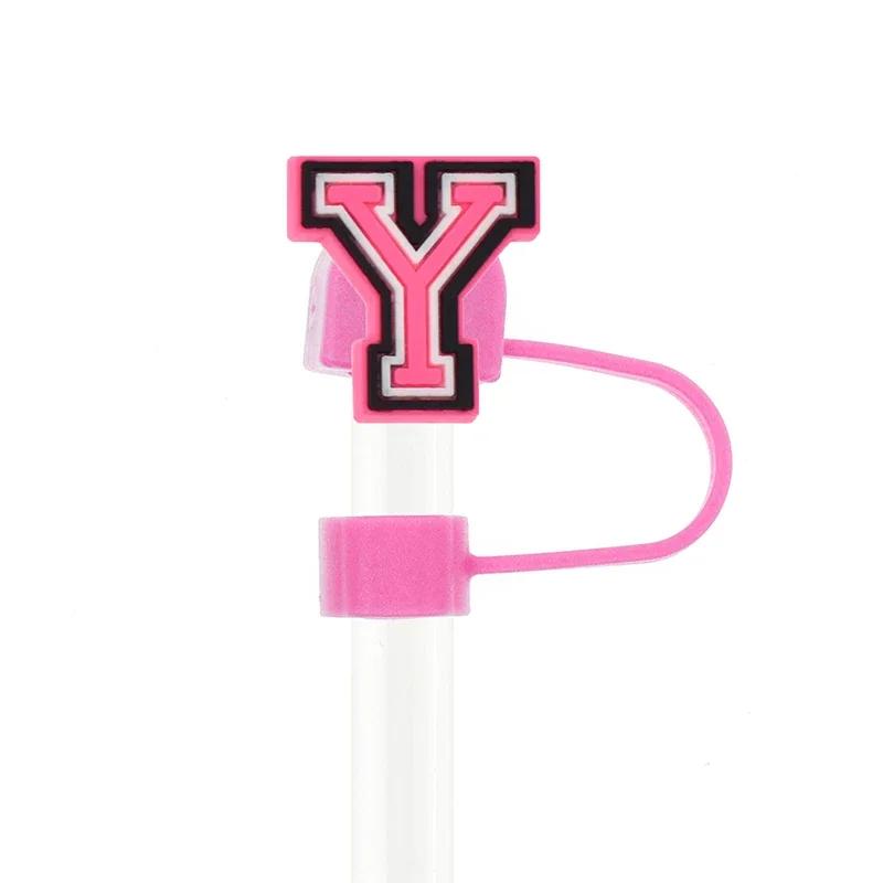 1PC Pink Letter PVC Straw Covers Cap Compatible For Most 30&40Oz Cup 10mm Straw Toppers Reusable Splash Proof Straw Caps