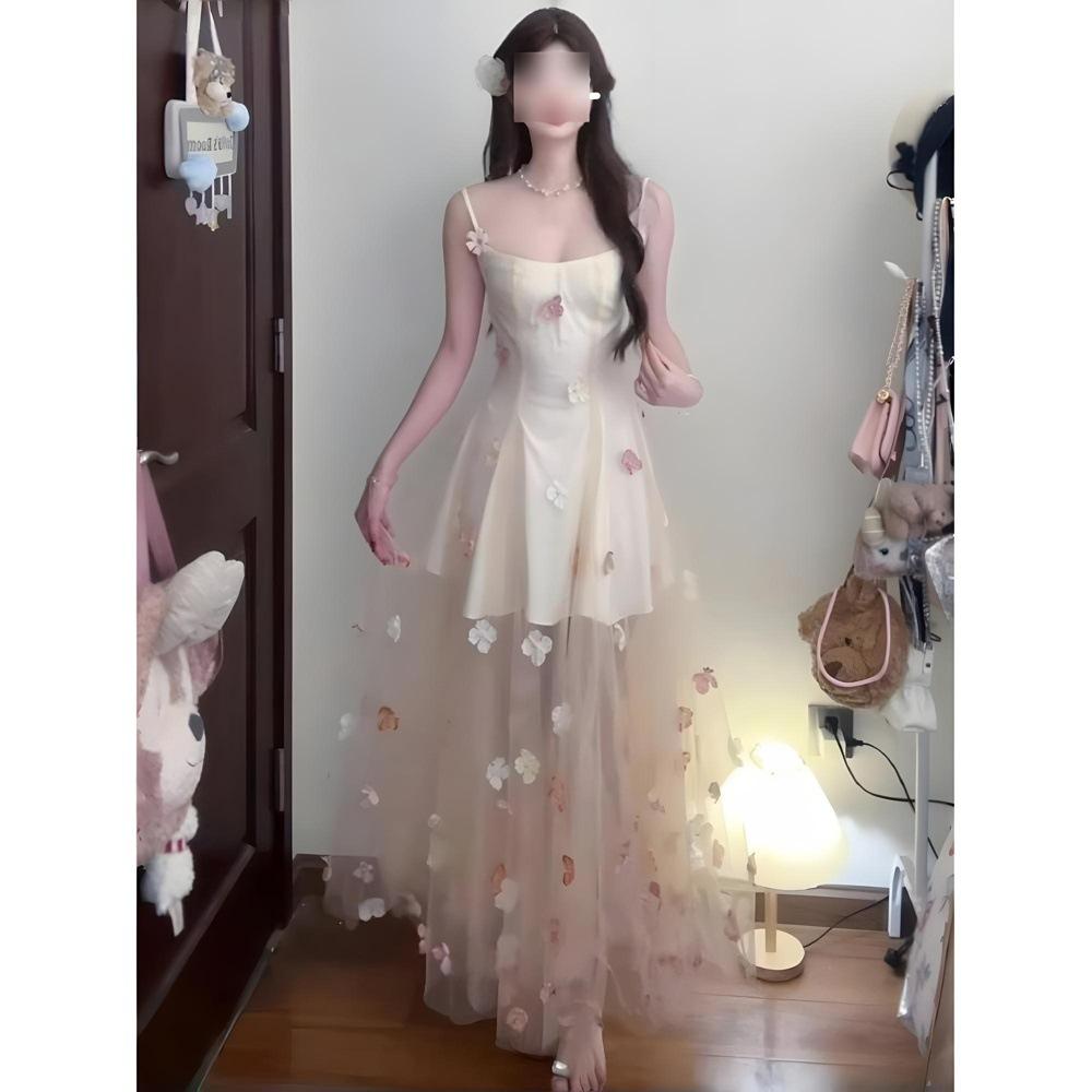 Resort sanfter Stil Temperament Taille Mesh langer Rock dreidimensionale Blume Unterkleid
