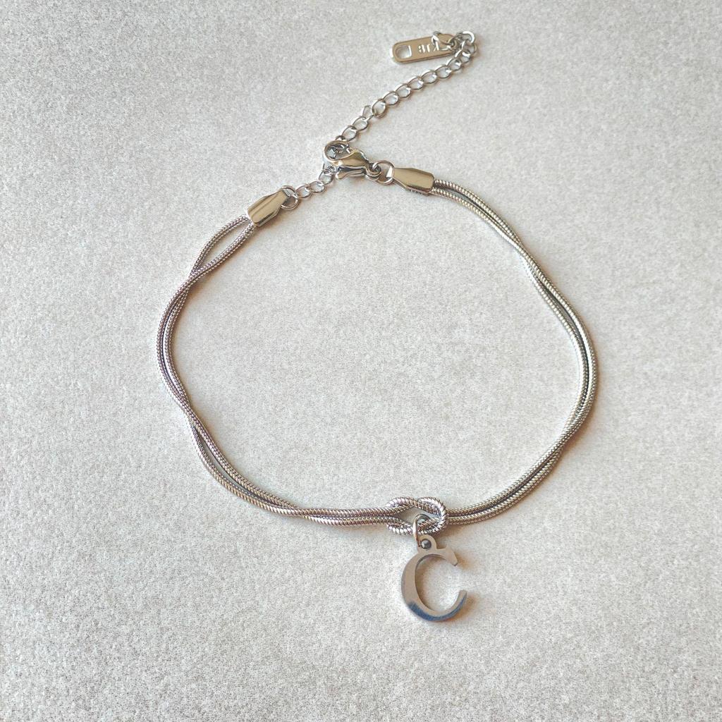 Valentine's Day Stainless Steel Herringbone & Snake Chain Bracelet with 26 Letters Pendant